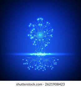 Plano de fundo da placa de circuito AI. Conceito de dados de tecnologia futurista de inteligência artificial.