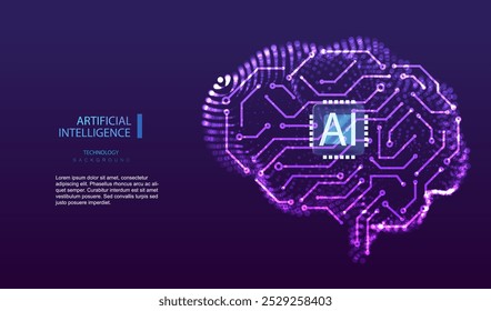 Ai circuit board brain technology background. Futuristic artificial intelligence mind and CPU design. Connecting idea innovation concept. Machine learning connect genius human. Vector illustration.