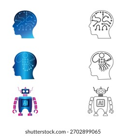 Siluetas de la cabeza del cerebro del circuito de la IA y sistema de Vector futurista del robot