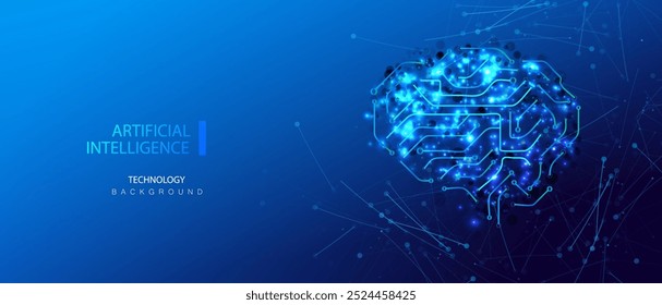 Plano de fundo da tecnologia do cérebro do circuito de Ai. Design de ideia de inteligência artificial futurista. Banner de inovação de computador. Gênio humano do aprendizado de máquina. Ilustração vetorial.