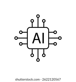  AI Circuit Chip Icon – Minimal Line Art Artificial Intelligence Chip Icon – AI Processor, Neural Network Circuit Design Vector Symbol