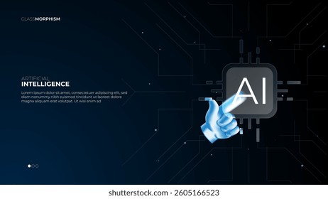 ai circuit with gesture and cpu landing page background template. modern glass morphism, trendy, futuristic gradient artificial intelligence shape vector illustration