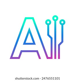 AI circuit icon, Electric processor chip, Artificial intelligence technology graphic design logo, Vector illustration