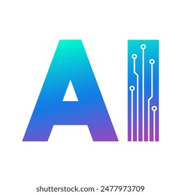 AI circuit icon, Electric processor chip, Artificial intelligence technology graphic design logo, Vector illustration