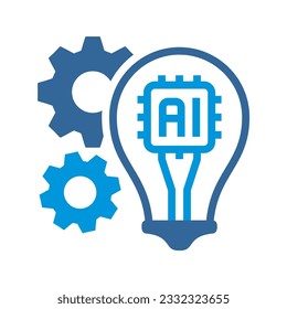 AI circuit with lightbulb icon isolated on transparent background. gear, artificial, intelligent, innovation, ai, learning, intelligence, tech, process, programming, robotic, automation