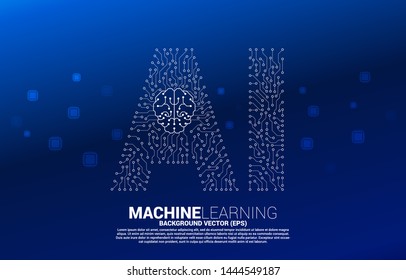 AI from circuit line graphic with brain icon. concept of machine learning and Artificial Intelligence technology
