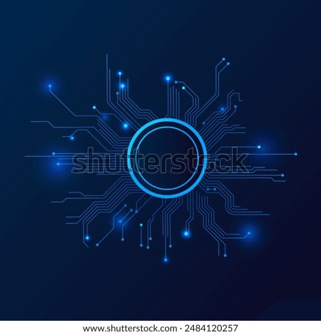 AI circuit round shape vector illustration. Artificial intelligence chip core. Central computer processors CPU. Big data, cloud computing, machine learning, information mining. Digital technology