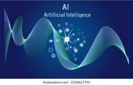 Ai circuit wave, hi tech, data centr, background dark blue