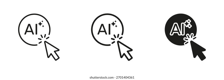 Ai Click Interaction Icon Set. Artificial Intelligence Activation And User Engagement Outline And Silhouette Symbol Collection. Digital Technology And Innovation. Isolated Vector Illustration.
