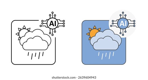 AI climate prediction dashboard icon in outline and color styles, representing intelligent weather forecasting and environmental data analytics.