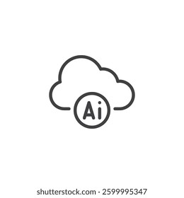 AI Cloud Automation line icon. linear style sign for mobile concept and web design. Cloud with AI outline vector icon. AI-powered automation symbol, logo illustration. Vector graphics