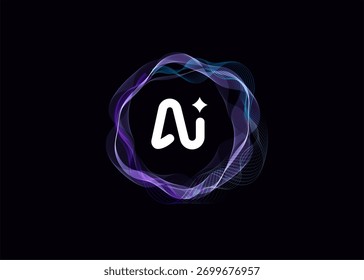 AI Cloud Circle Wave Logo Concept, Artificial Intelligence Abstract Icon. Automation Generate Technology, Computer Machine Learning Thinking. Future Typography Business Brand. Vector Illustration
