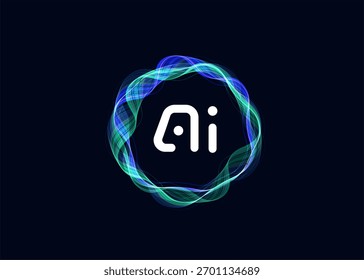AI Cloud Circle Wave Logo Concept, Inteligência Artificial Ícone Abstrato. Automação Gerar Tecnologia, Computador Máquina Aprendizagem Pensando. Marca comercial da futura tipografia. Ilustração de vetor