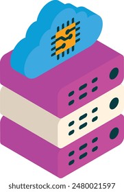 ai cloud computing isometric concept, large language models infrastructure vector icon de Artificial general intelligence Natural Language Processing Deep Learning stock illustration