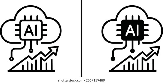 AI Cloud Growth and Data Analytics - Inteligência artificial na computação em nuvem com ícone de gráfico ascendente

