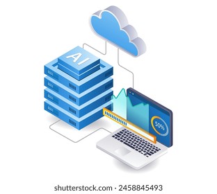 AI Cloud Server Analyst Infografik 3D Illustration flach isometrisch