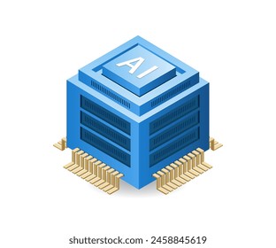 AI cloud server infographic 3d illustration flat isometric