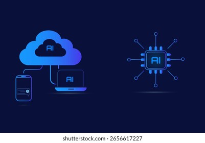 AI Cloud Service und Neuronales Netzwerk - Smart Data Technology Vector