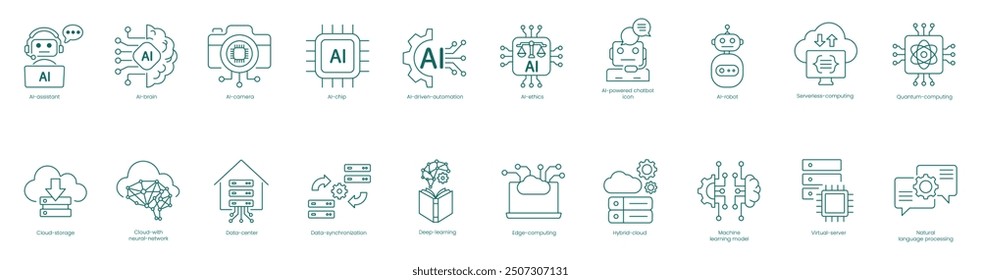 AI and Cloud Technology Vector Icons Set