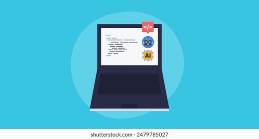 Asistencia de código Ai, Códigos de escritura de inteligencia artificial, Códigos generadores de IA - Ilustración vectorial con íconos