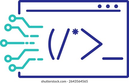 AI code generator icon with editable stroke and color. Ideal for software tools, coding platforms, and intelligent development environments.