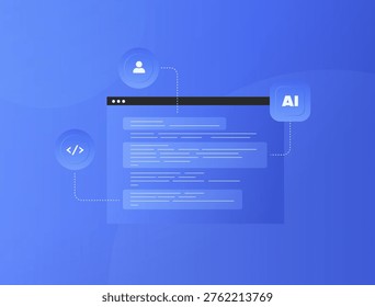AI coding assistant enhances software development, code generation, debugging, workflow automation. Vibe coding 2026 trends, outsourced product development strategy concept vector illustration.