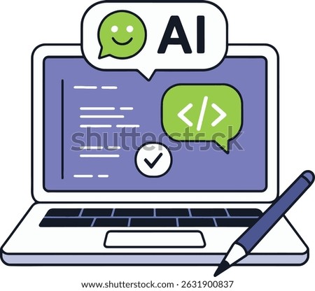 AI Coding Laptop Vector Illustration on White Background