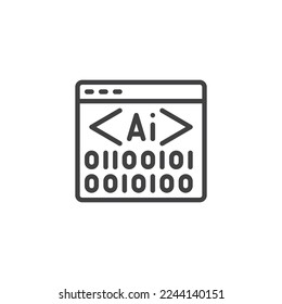 AI coding line icon. linear style sign for mobile concept and web design. Artificial intelligence programing outline vector icon. Symbol, logo illustration. Vector graphics