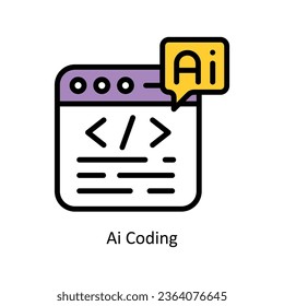 Ai Coding vector Filled outline Icon Design illustration. Graphic Design Symbol on White background EPS 10 File
