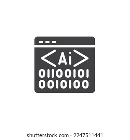 AI coding vector icon. filled flat sign for mobile concept and web design. Artificial intelligence programing glyph icon. Symbol, logo illustration. Vector graphics