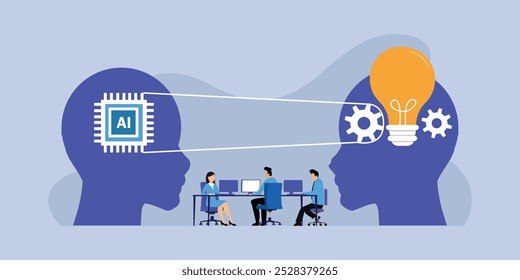 AI Collaboration and Innovation in the Workplace 2d flat vector illustration