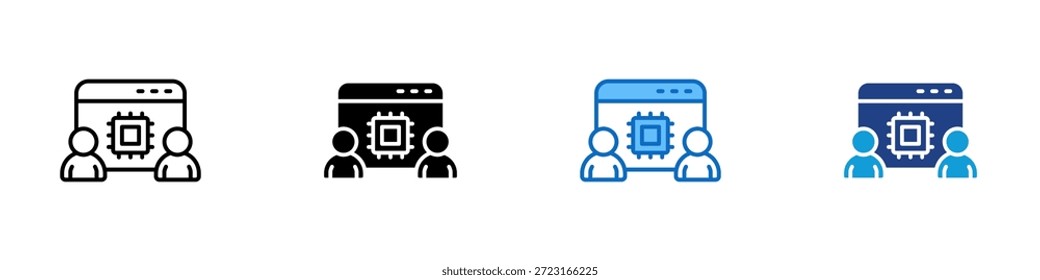 KI Collaboration Multiple Style Icon Design Vektor - Mensch und künstliche Intelligenz Zusammenarbeit Schnittstelle, zeigt Teamarbeit zwischen Anwendern und maschinelle Verarbeitungssysteme