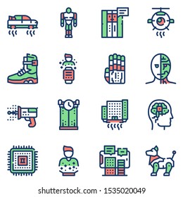 Ai color linear vector icons set. Machine learning algorithms and futuristic innovations. Artificial intelligence thin line illustrations. Robotic technologies, automation outline symbols collection