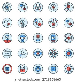 Conjunto de iconos redondos coloreados de IA - Inteligencia artificial Innovación y ciencia concepto creativo muestra colección