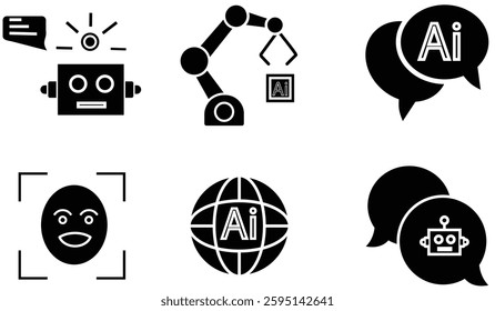 AI Communication and Robotics Icon Set – Collection of Digital Icons Representing Chatbots, Automation, Facial Recognition, and Global AI Networks with Transparent Background. - Powered by Shutterstock - Get 15% off with code: PIKWIZARD15