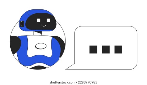 AI companion with chat bubble duo color line concept vector spot illustration. Editable 2D flat duotone cartoon character on white for web design. Chatbot creative idea for website, social media