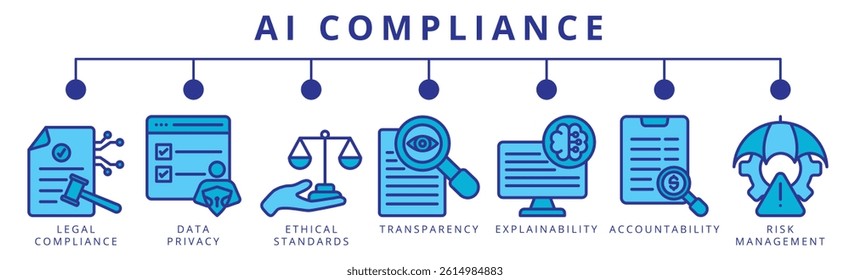 AI compliance icon banner in color line style for various design purposes