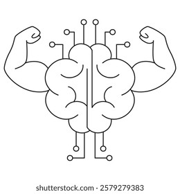 AI Computational Power icon. Simple outline monochrome black vector pictogram with thin lines on a transparent background. Line thickness is editable