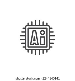 AI computer chip line icon. linear style sign for mobile concept and web design. Artificial intelligence outline vector icon. Symbol, logo illustration. Vector graphics