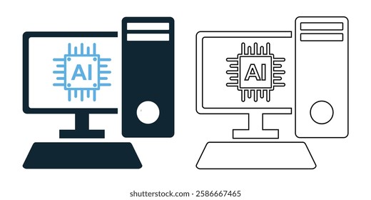 AI computer icon vector with a futuristic and tech inspired design. Perfect for artificial intelligence, automation, machine learning, and smart computing