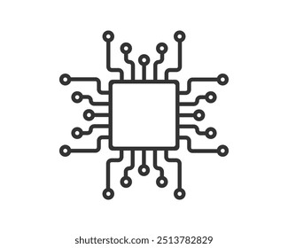 Ícone de microchip de computador AI. Símbolo de Chip do processador da CPU. Sinal de microchip de circuito digital. Chip Semicondutor Ilustração vetorial. Isolado no fundo branco.