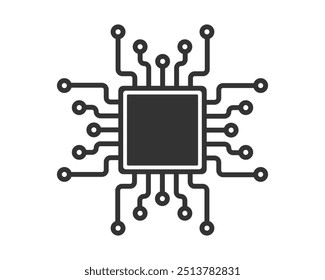 Ícone de microchip de computador AI. Símbolo de Chip do processador da CPU. Sinal de microchip de circuito digital. Chip Semicondutor Ilustração vetorial. Isolado no fundo branco.