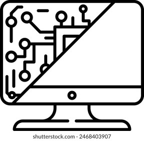 ai computer with outline style with outline style black and white color