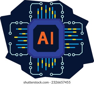 Sistema informático de IA, tecnología empresarial y tema científico, ilustrado en estilo plano con un vector.