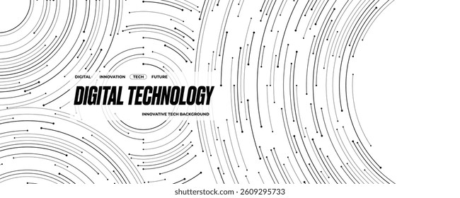AI concept. Elegant white tech background with abstract circle circuit wires on a futuristic motherboard. Horizontal banner for web presentation. Digital vector illustration on light technology bg.