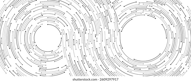 AI concept. Elegant white tech background with black circle circuit wires on a futuristic motherboard. Abstract infinity banner for web presentation. Digital vector illustration on technology bg.