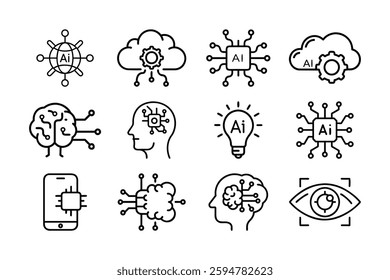 AI Concept Icons Set - Technology and Innovation