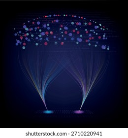 Ilustração do conceito de IA mostrando o afundamento de dados em uma estrutura cerebral de rede neural. Perfeito para aprendizagem de máquina e projetos de aprendizagem profunda.