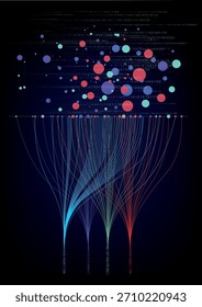 Ilustração do conceito de IA mostrando o afundamento de dados em uma estrutura cerebral de rede neural. Perfeito para aprendizagem de máquina e projetos de aprendizagem profunda.