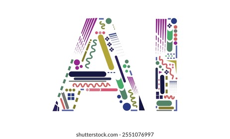 Concepto de IA. Logotipo o icono de IA. Fondo o Anuncio de inteligencia artificial. texto ai creado con coloridas Formas geométricas divertidas. fondo blanco
